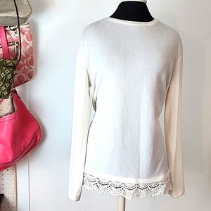 Pullover ivory, large,crochet sweater crewneck long sleeve fall winter